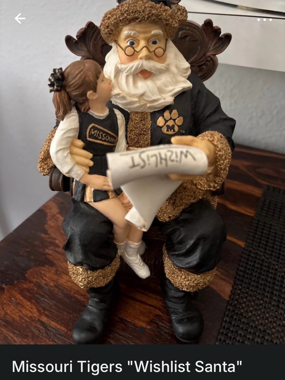 Missouri Tigers Black & Gold Holiday Santa Figurine